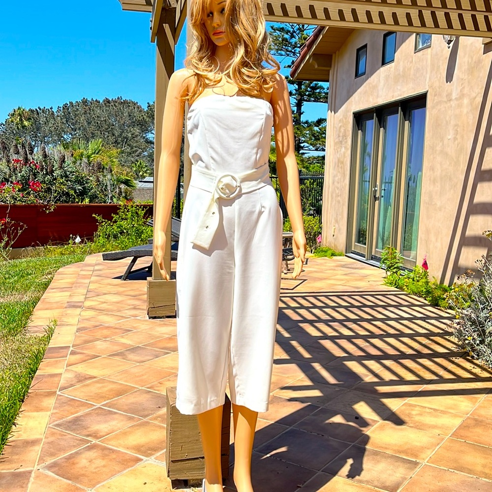 Ivory midi length strapless jumpsuit